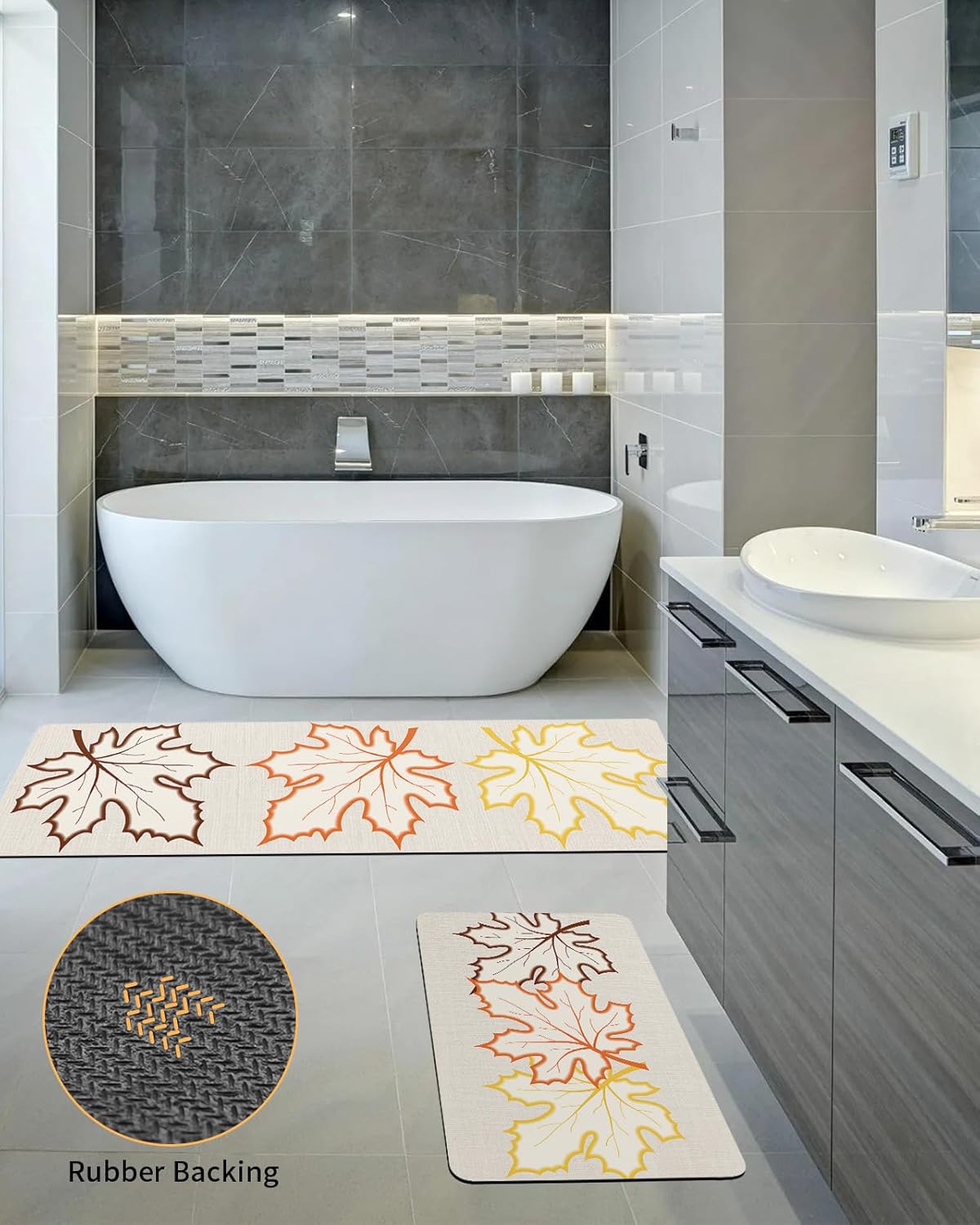 Tapete de baño con hojas de arce otoñal para bañera, antideslizante, de secado rápido y absorbente, de tierra de diatomeas, para fregadero de ducha,