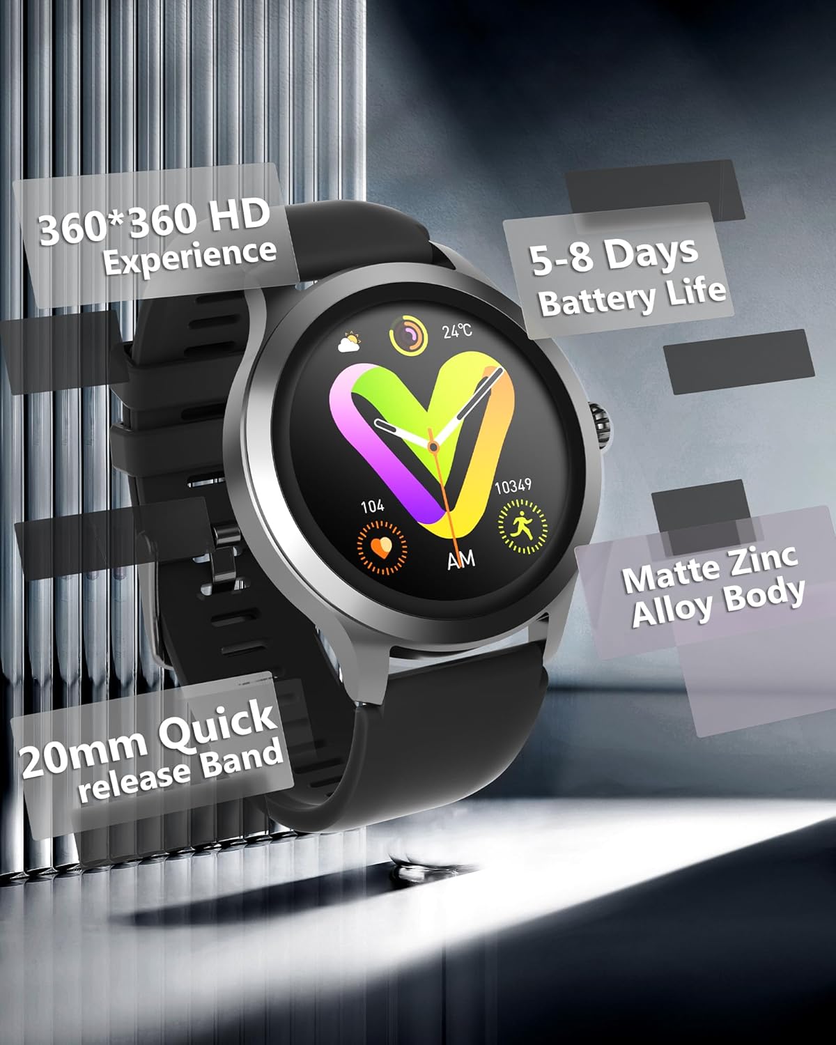 Gydom Rastreador de actividad física, reloj inteligente de 1.32 pulgadas con notificación de mensajes de llamada telefónica, impermeable IP68,
