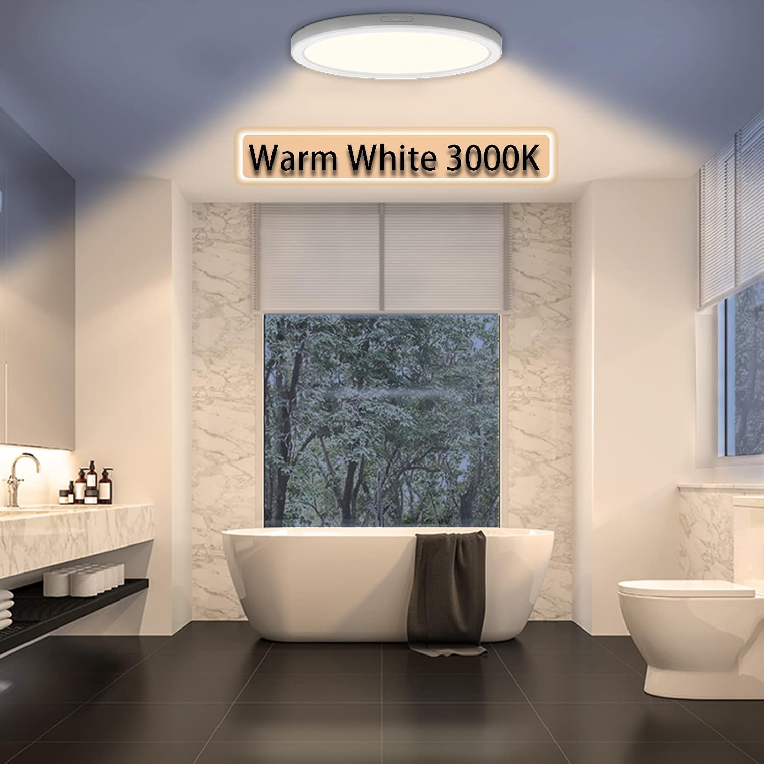 Lámparas de techo LED delgadas regulables con clasificación de humedad, 24 W 3000 K, luces de techo redondas blancas cálidas, lámpara de techo de