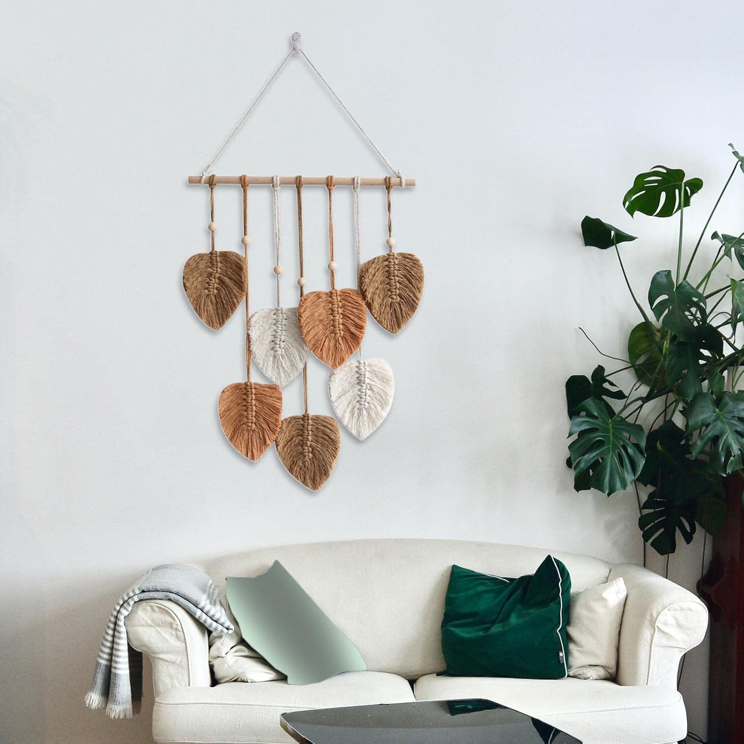 IEUDNS Tapiz de macramé para colgar en la pared, tapiz tejido, arte de pared nórdico bohemio, decoración de pared, borlas de hojas para cuarto de