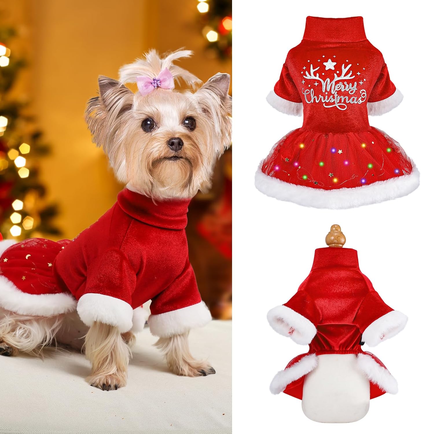 Traje de Navidad para perro, vestido de tul para perro, ropa de otoño para perros pequeños y niñas, vestidos ligeros de terciopelo para cachorros,