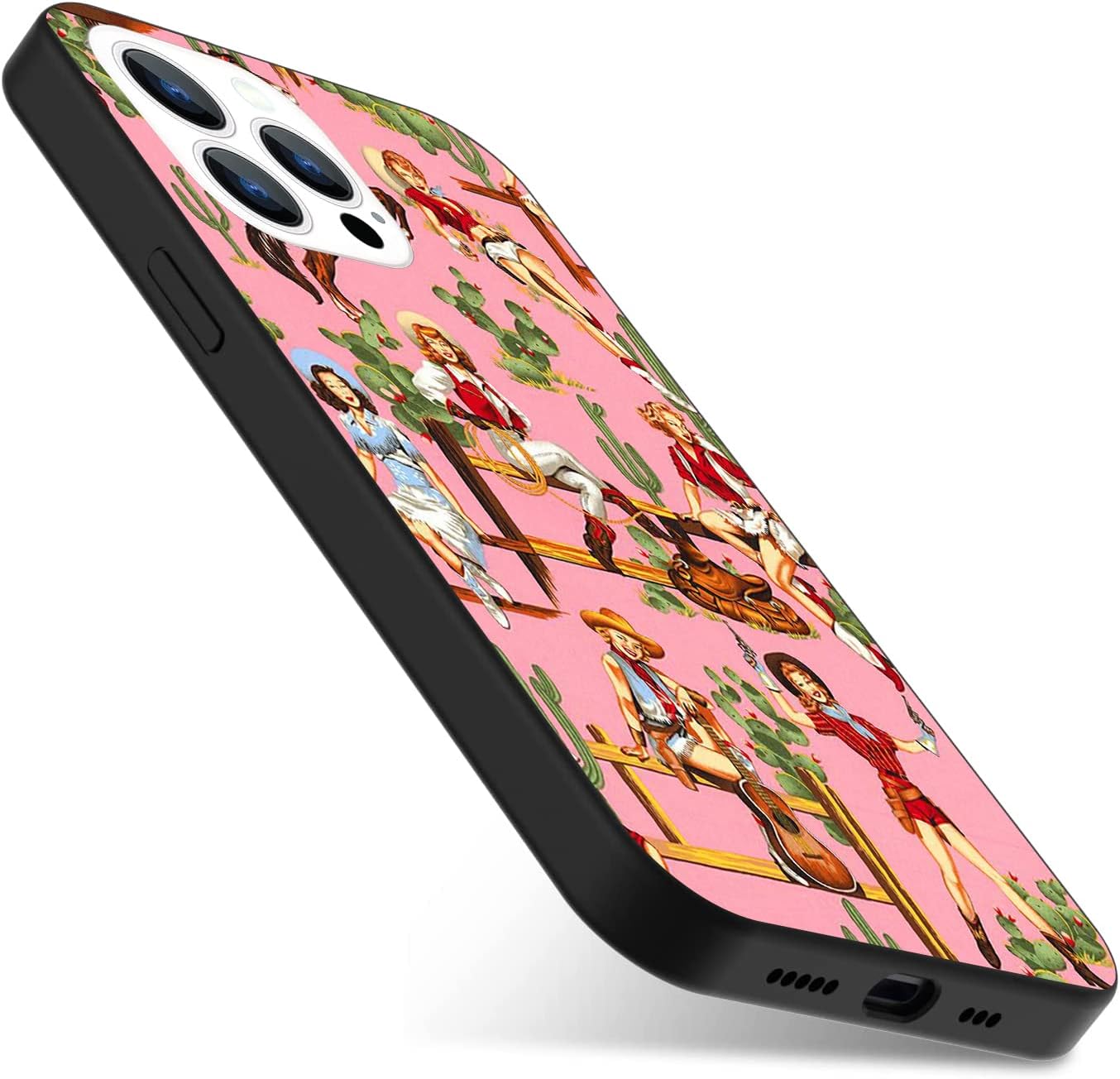Funda compatible con iPhone 13 Pro Max, diseño de cactus del suroeste del oeste, retro, rosa, pinup, para iPhone para niñas y mujeres, bonita funda