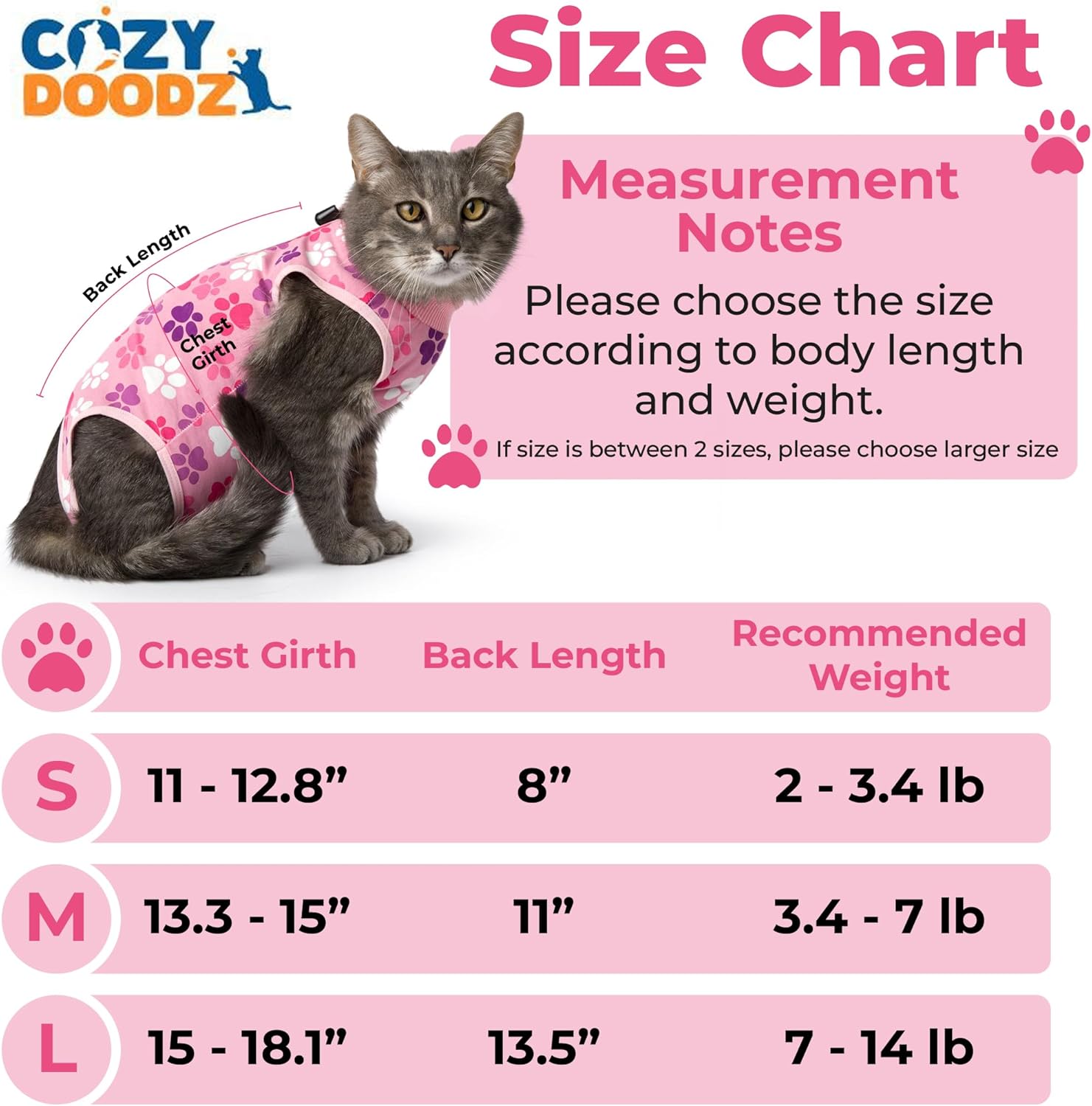 Traje de recuperación para gatos traje de recuperación de cirugía de gato rosa para mujer con diseño de huellas – Traje de recuperación de gato