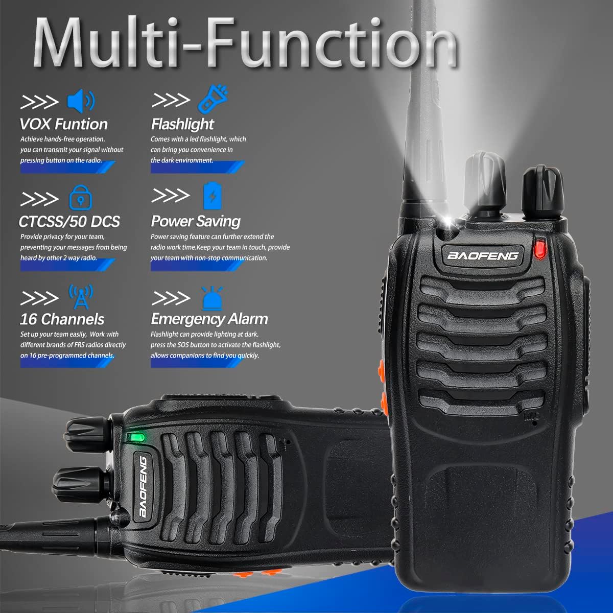 Baofeng – Walkie Talkies para adultos, cargador USB recargable de radio bidireccional de largo alcance con 1 cable de programación, 16 canales,