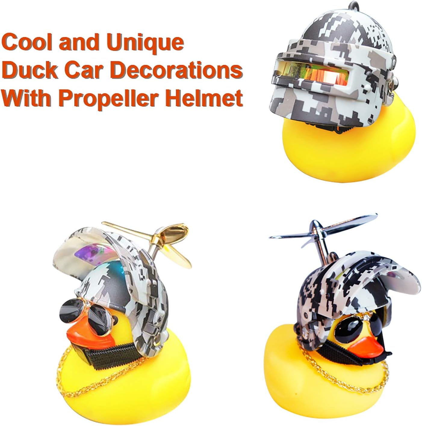 wonuu Decoraciones de pato para tablero de automóvil, paquete de 3 patos de goma para accesorios de automóvil, pato de goma con casco de empuje,