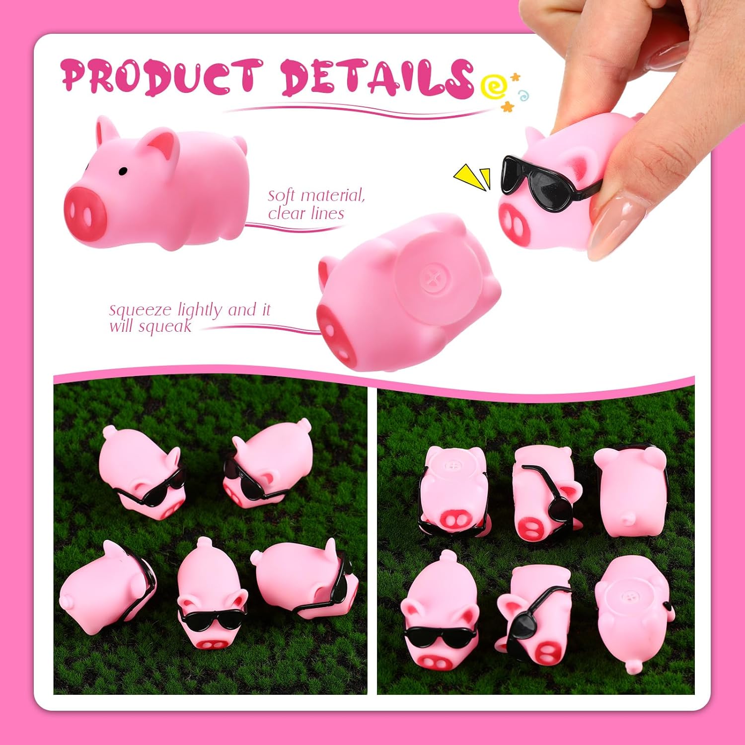 Liliful Mini juguete de baño de cerdo de goma con gafas de sol, juguetes de cerdo flotante y chirriante, juguete de cerdo rosa, juguetes de bañera