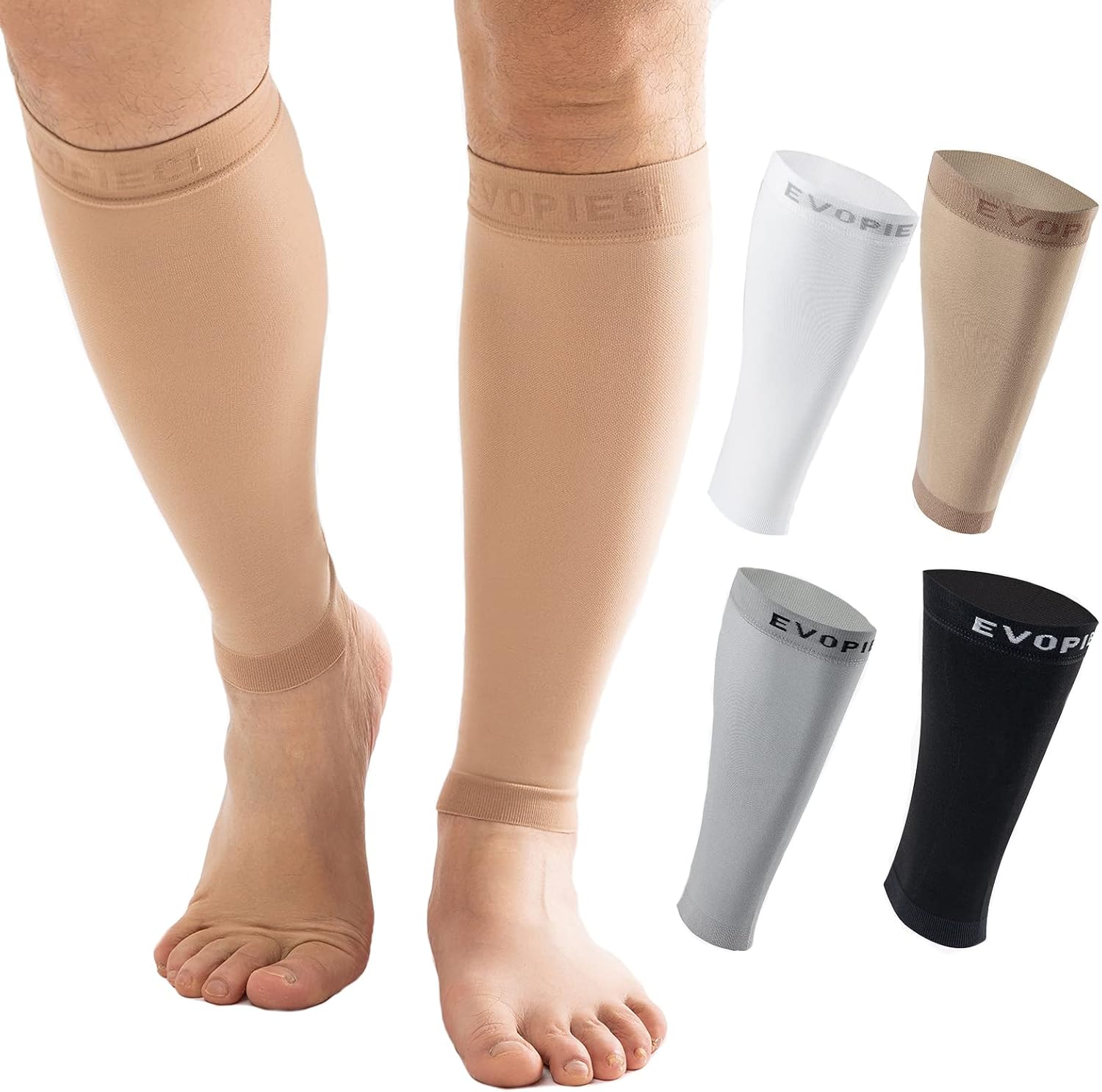 EVOPLECI 20-30mmHg, 1 par de manga de compresión de pantorrilla para hombres y mujeres, soporte ancho para soporte de piernas, alivio del dolor de