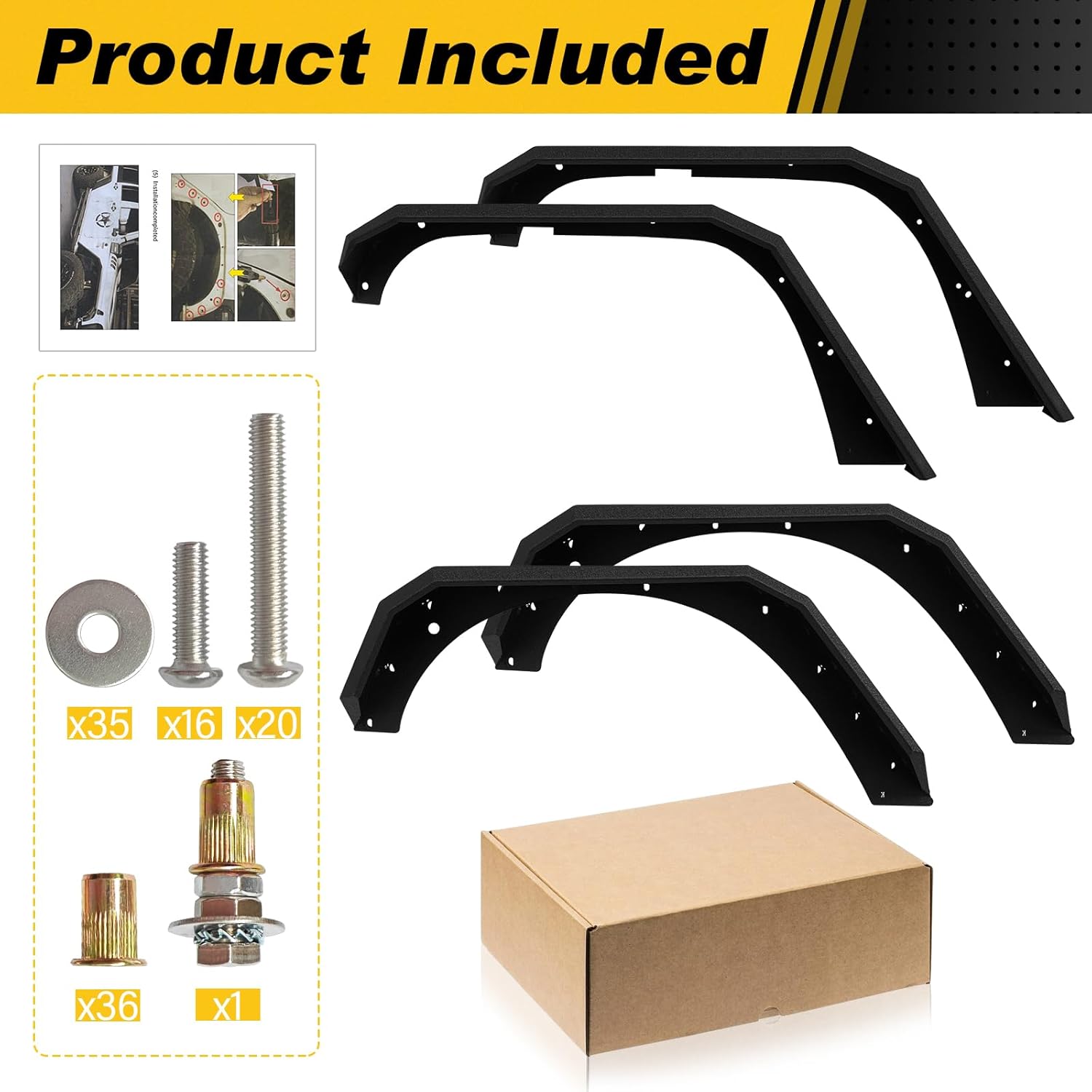 SUORTO Guardabarros delanteros y traseros planos compatibles con Jeep Wrangler JK JKU Unlimited 24 puertas de acero resistente todoterreno