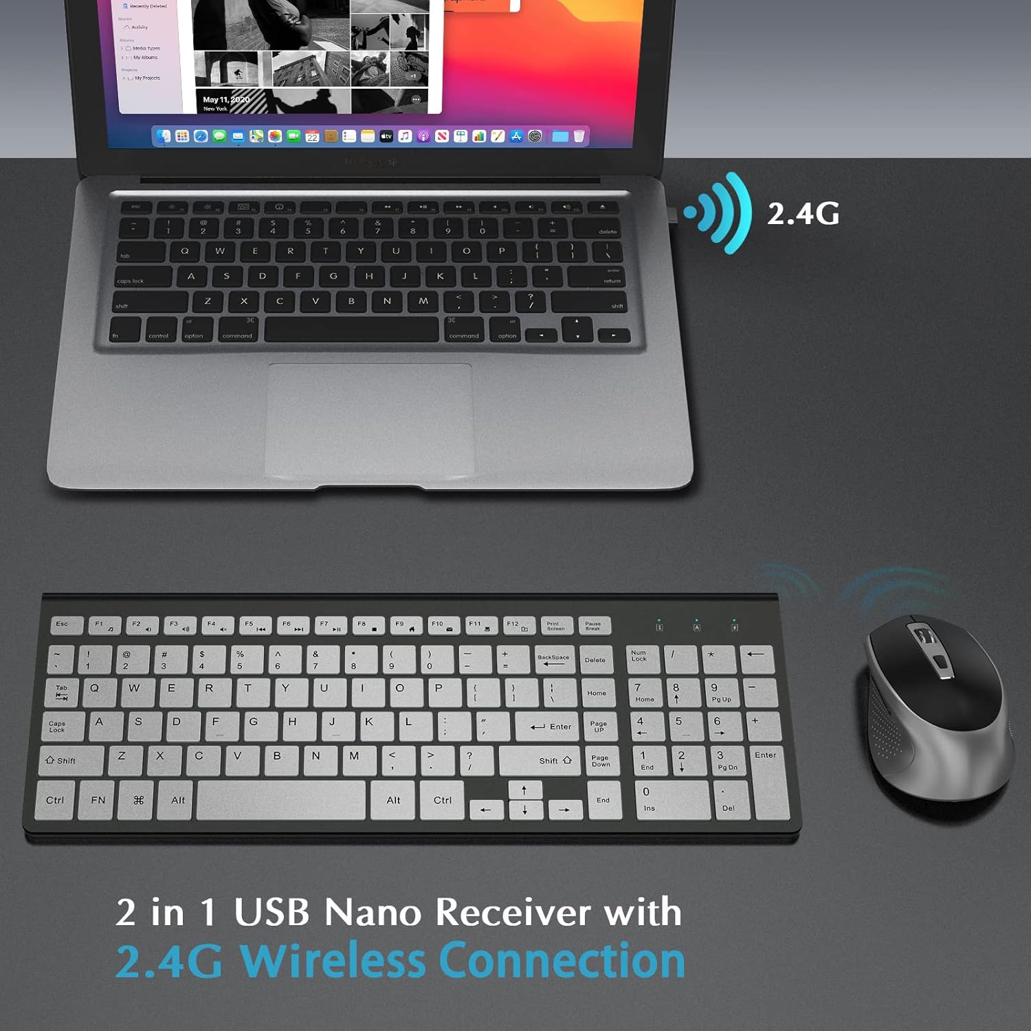 J JOYACCESS – Juego de teclado y mouse inalámbricos elegante y ergonómico de 2.4 G, portátil y cómodo para viajes, compatible con