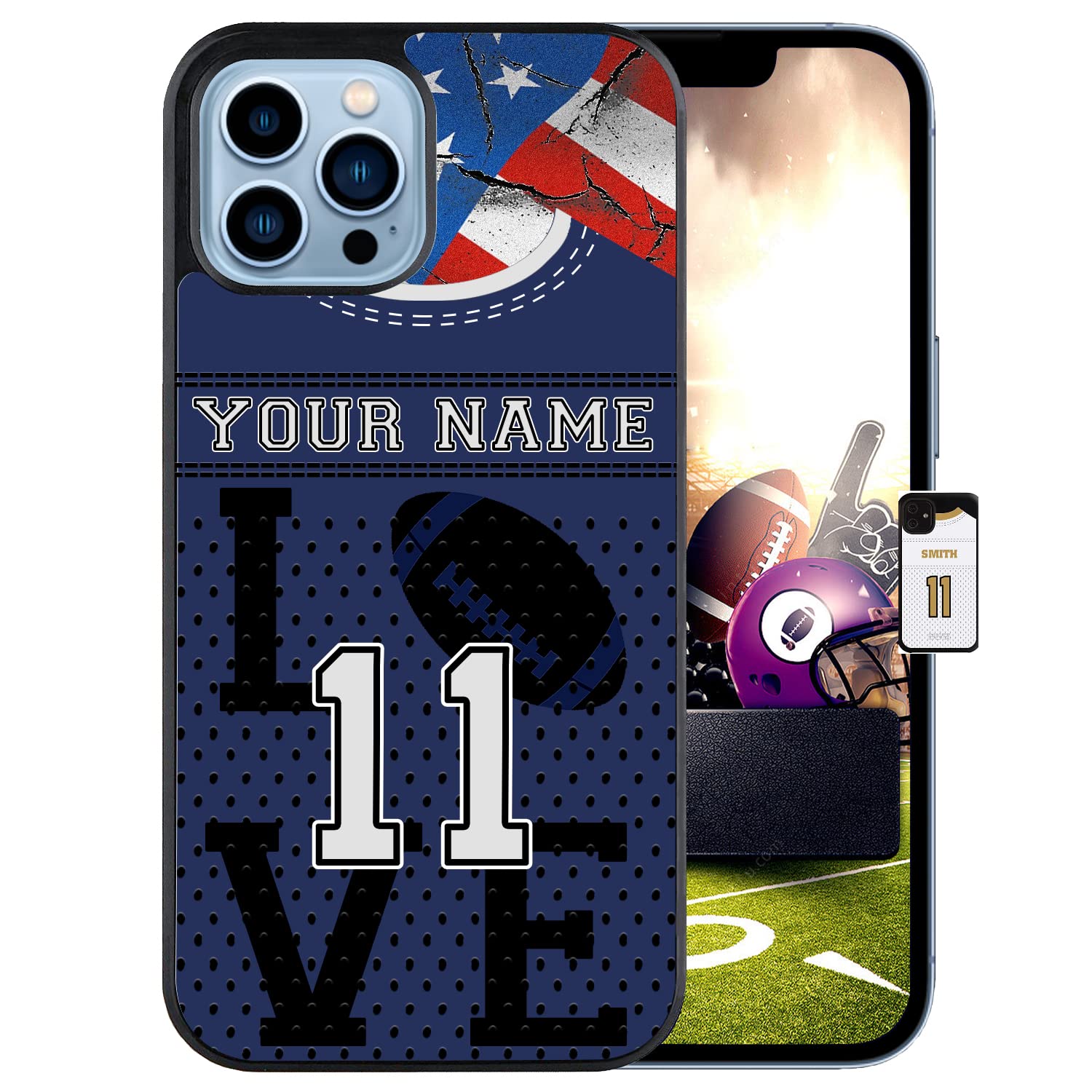 Personalized Name Number Custom American Football Jersey America Flag Design Rubber Cover Phone Case for Samsung Galaxy A53