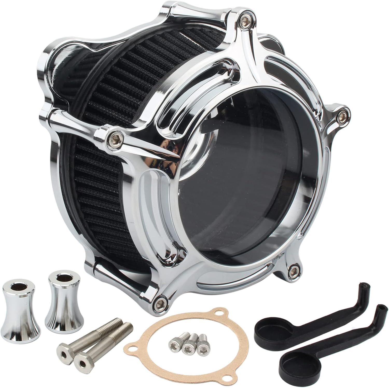 Filtro de aire de admisión de motocicleta Sistema de filtro de aire cromado Kit de filtros para Harley Touring 2008-2016 Road King Electra Glide
