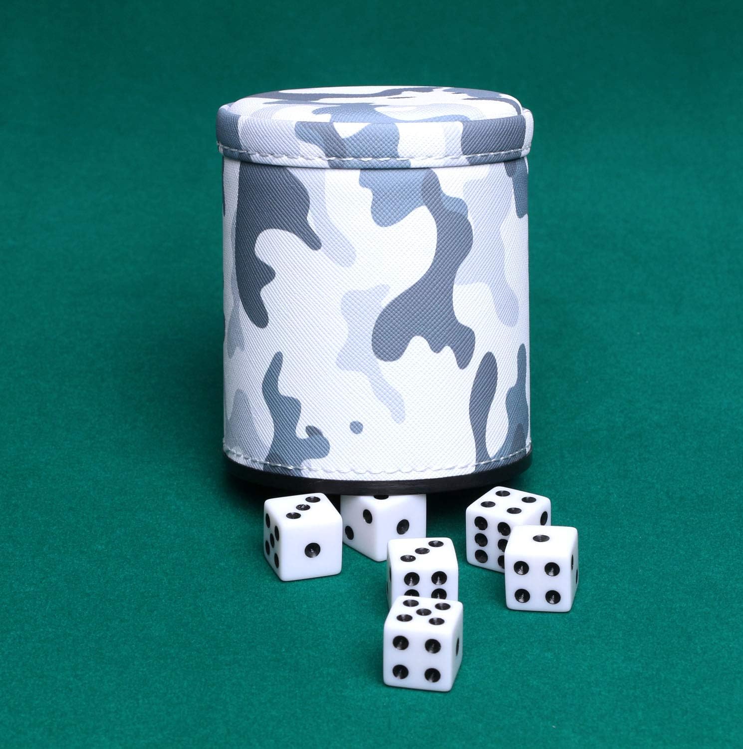 RERIVER Taza de dados de piel sintética con 6 dados, agitador silencioso interior forrado de fieltro para mentirosos dados, FarkleYahtzee, patrones