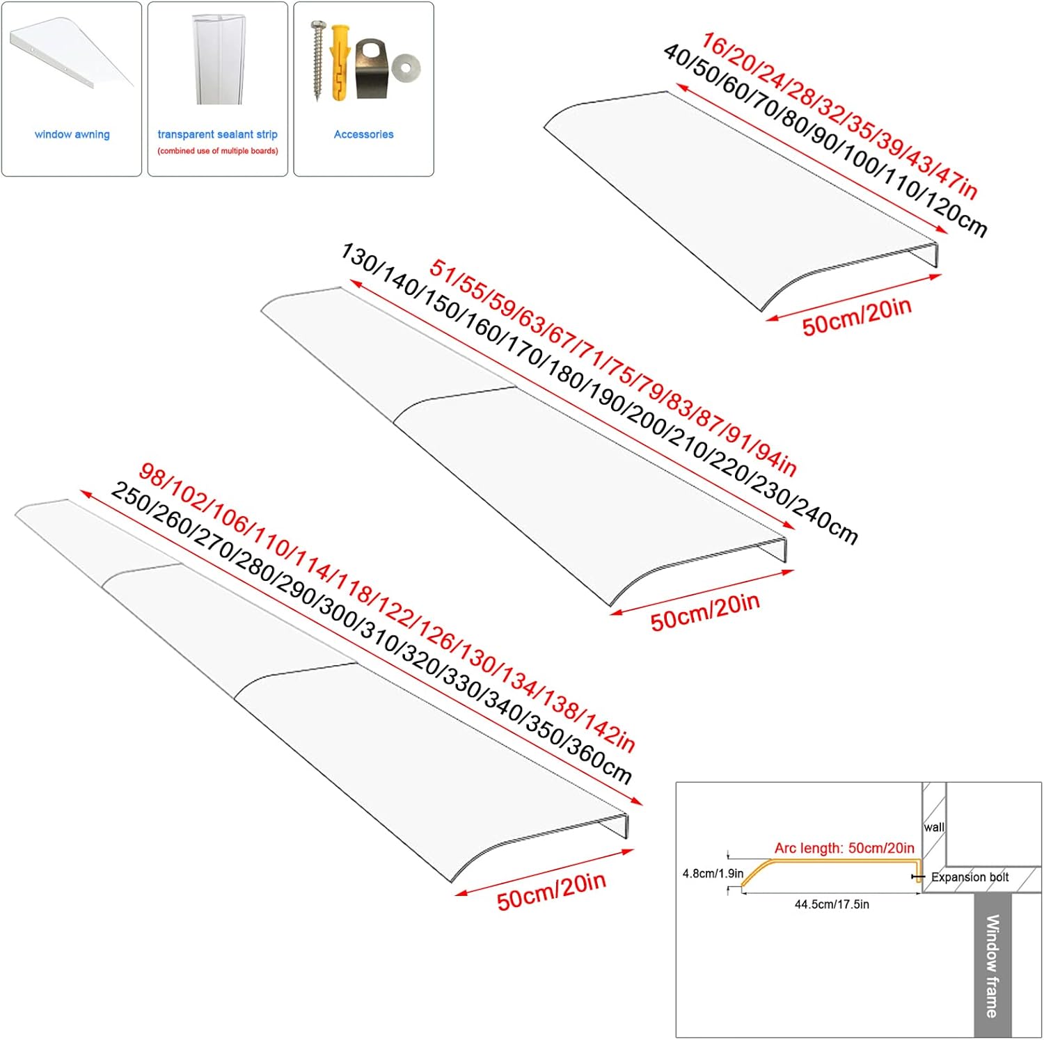 Toldo para puerta delantera, protección contra rayos UV, lluvia, nieve, luz solar, toldo invisible para ventana de puerta, cubierta de policarbonato