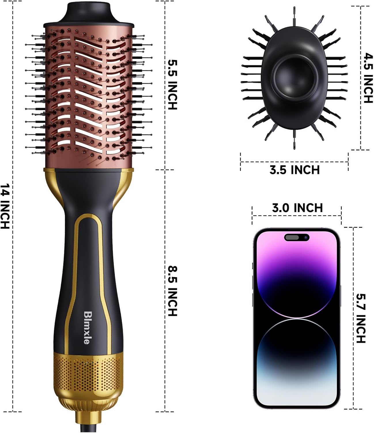Blmxle Cepillo secador de pelo grande en uno, cepillo de iones negativos y voluminizador para mujeres, cepillo secador de pelo de un solo paso,