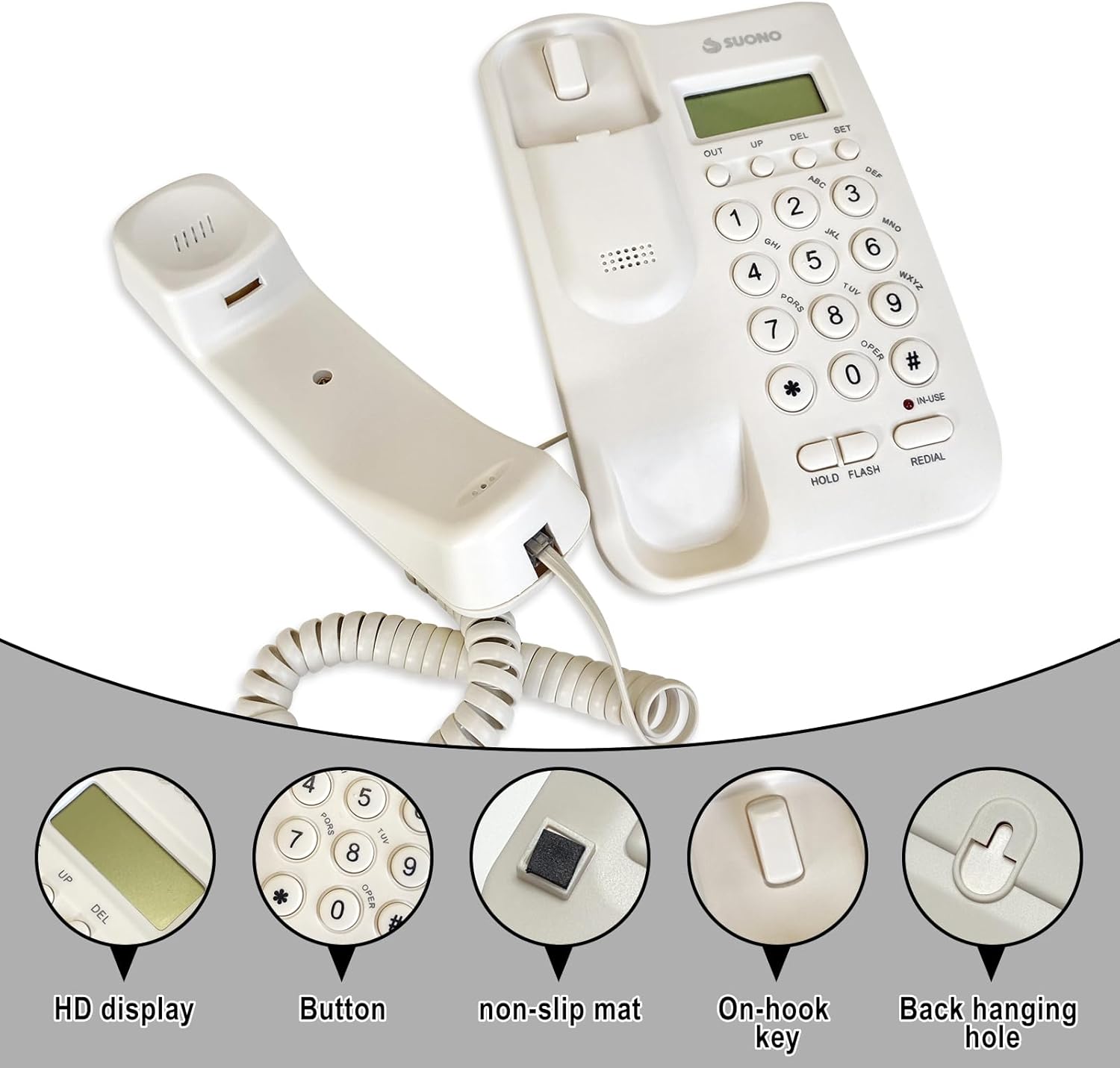 Teléfono con cable, teléfono de escritorio, teléfono fijo, teléfono de identificación de llamadas, recepción de oficina en casa con pantalla de