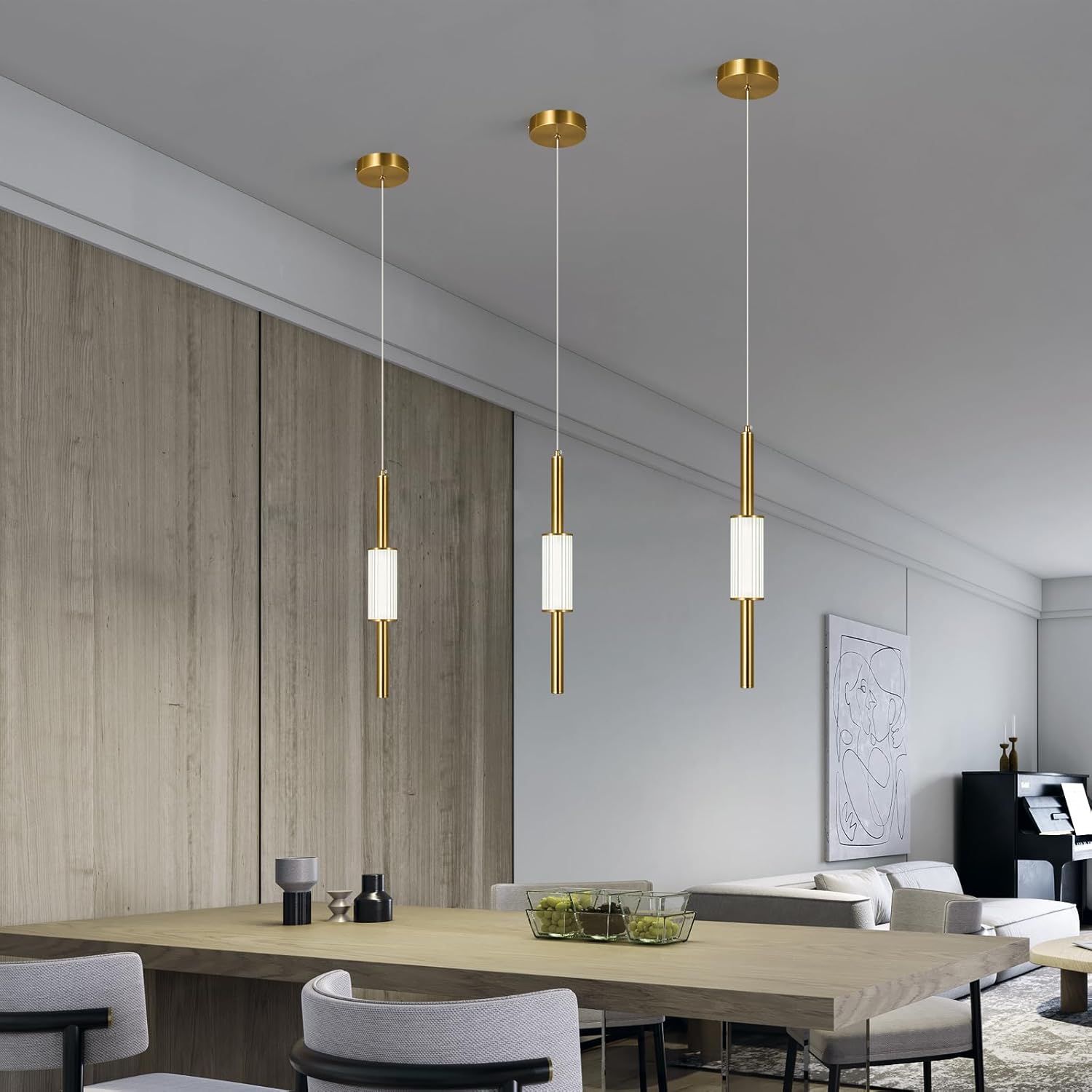 Luces de isla modernas para cocina, lámpara colgante dorada, mini luces colgantes de acrílico, isla de cocina, regulable, 6000 K, iluminación