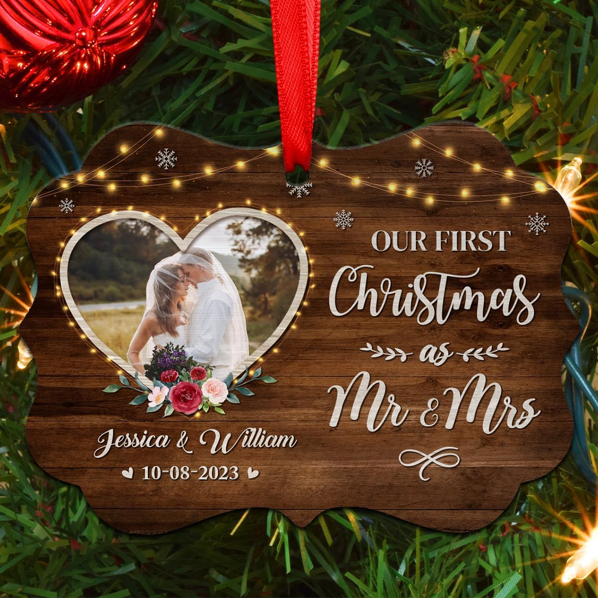Adorno personalizado para la primera Navidad como el señor y la señora, adornos de aluminio para boda, matrimonio, regalos de recuerdo, decoraciones