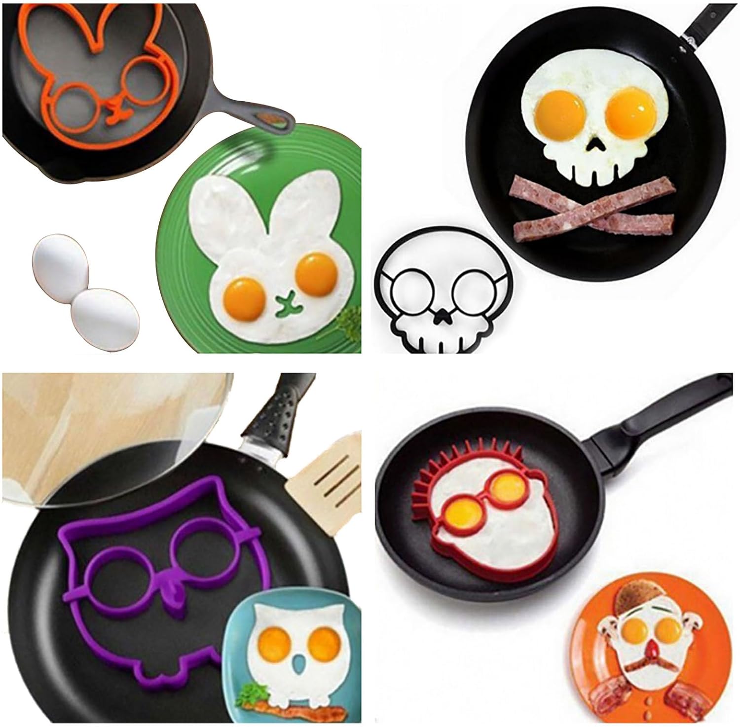 Molde de silicona para huevos fritos, molde de huevo frito de calavera de terror, creativo y divertido anillo de huevo frito de Halloween, anillo