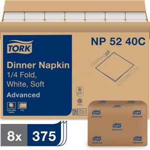 Tork Advanced NP5240C Servilletas suaves, plegadas en 14, diseño de hojas en relieve, 2 capas, 15 pulgadas de ancho x 16.25 pulgadas, color blanco Tork Advanced NP5240C Servilletas suaves, plegadas en 14, diseño de hojas en relieve, 2 capas, 15 pulgadas de ancho x 16.25 pulgadas, color blanco