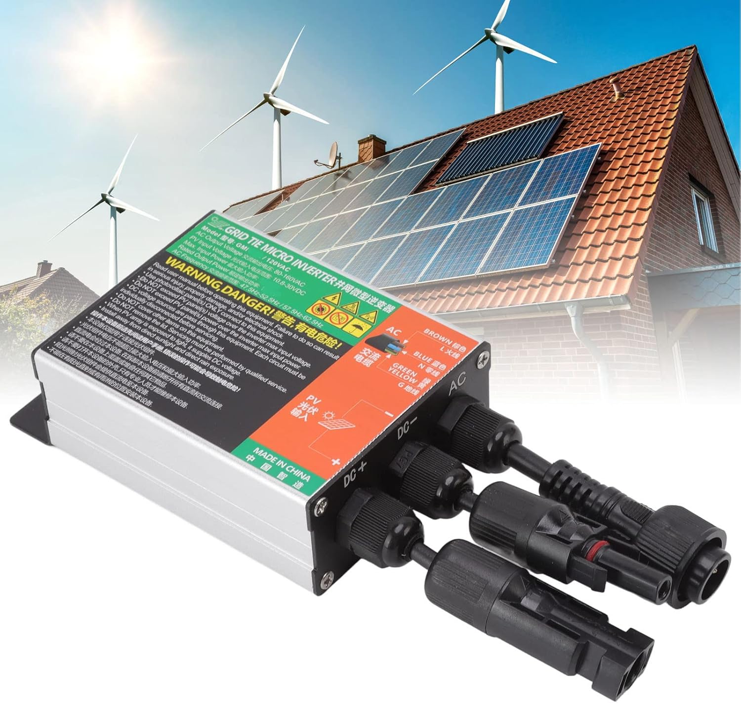 Garosa Rejilla Tie Micro Inversor Aleación de aluminio Micro Solar PV Inversor Refrigeración sin ventilador con cable de CA (GMI-180L-AC110V)