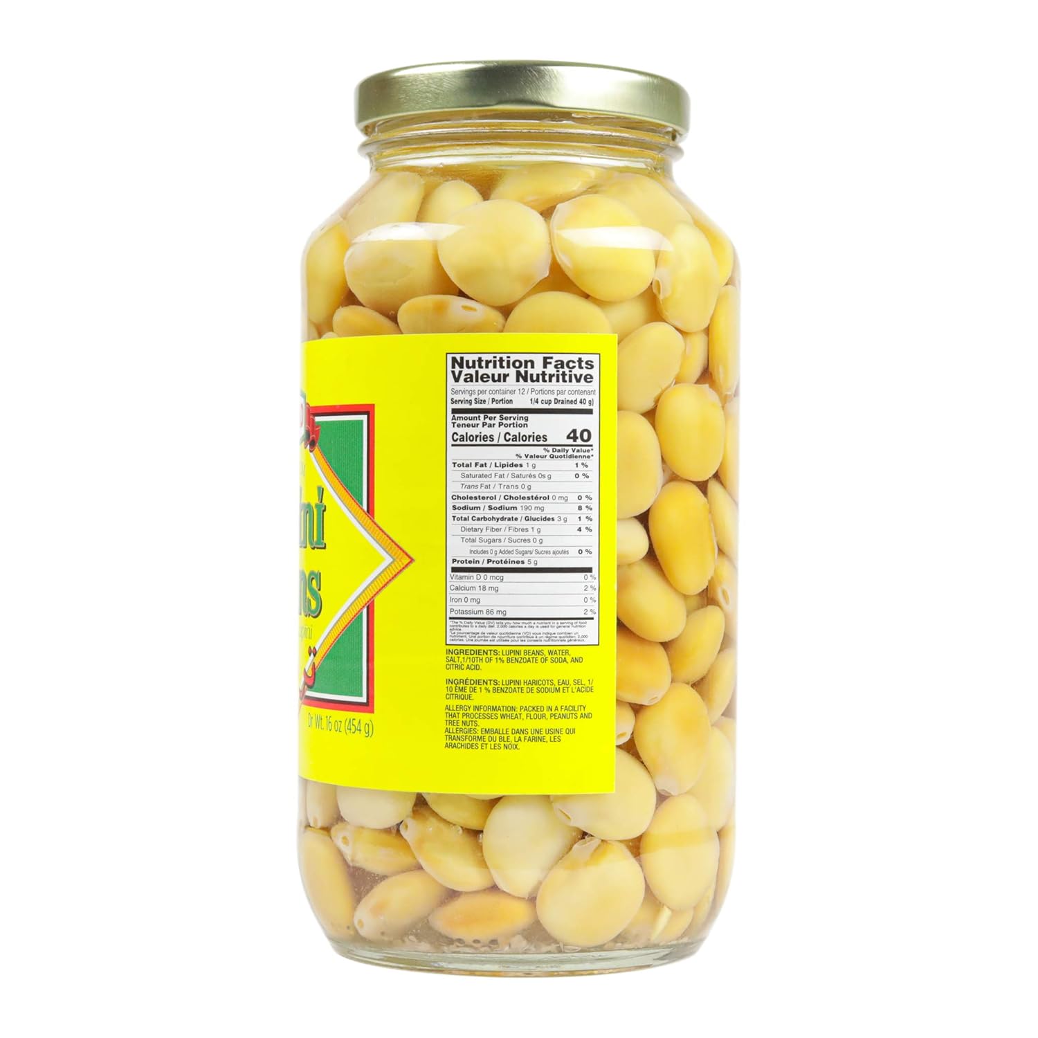 Ziyad Brand Premium Lupini Beans Snack, alto contenido en proteínas vegetales, keto, dieta mediterránea, no perecedero, vegano, vegetariano, 16