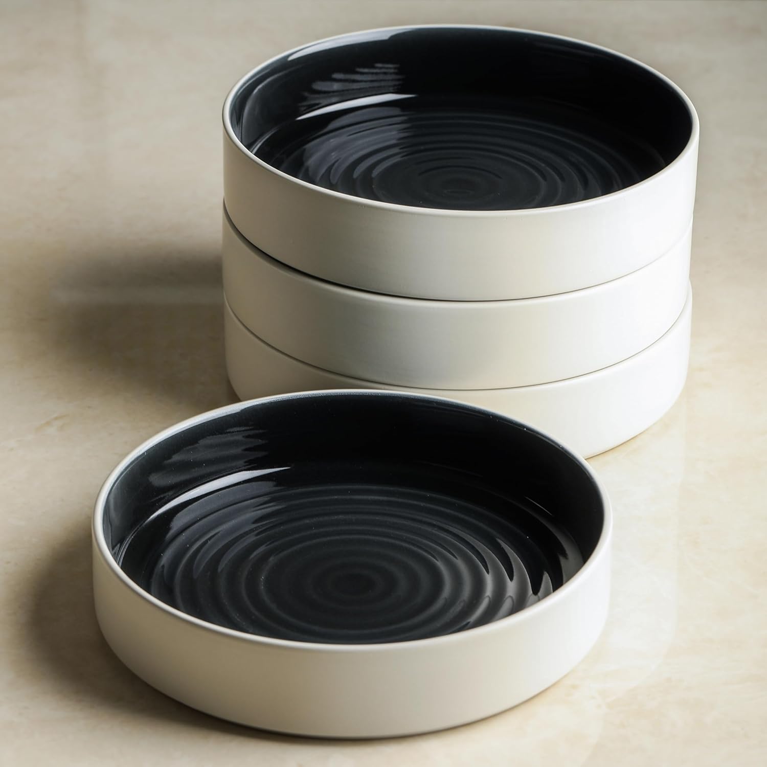 Stone Lain Elica – Vajilla de 12 piezas de gres, color negro y beige