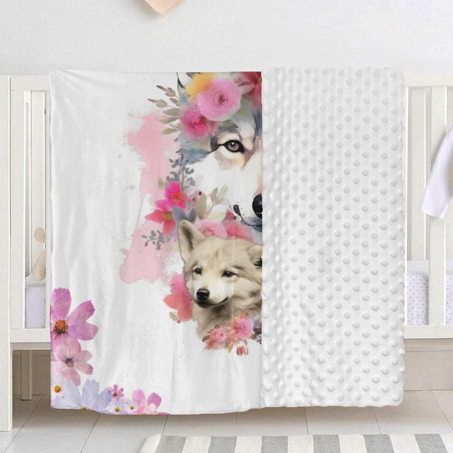Manta personalizada con nombre, mantas de bebé personalizadas para niñas, manta de felpa suave de lobo minky, manta de bebé con respaldo punteado,