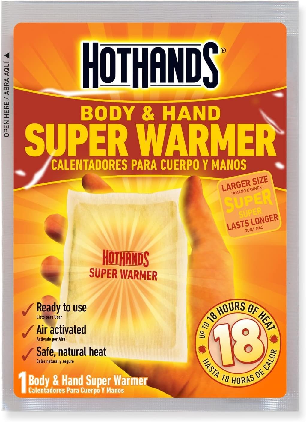 HotHands Supercalentadores para cuerpo y manos, calentadores activados por aire naturales sin olor de larga duración, hasta 18 horas de calor, 54