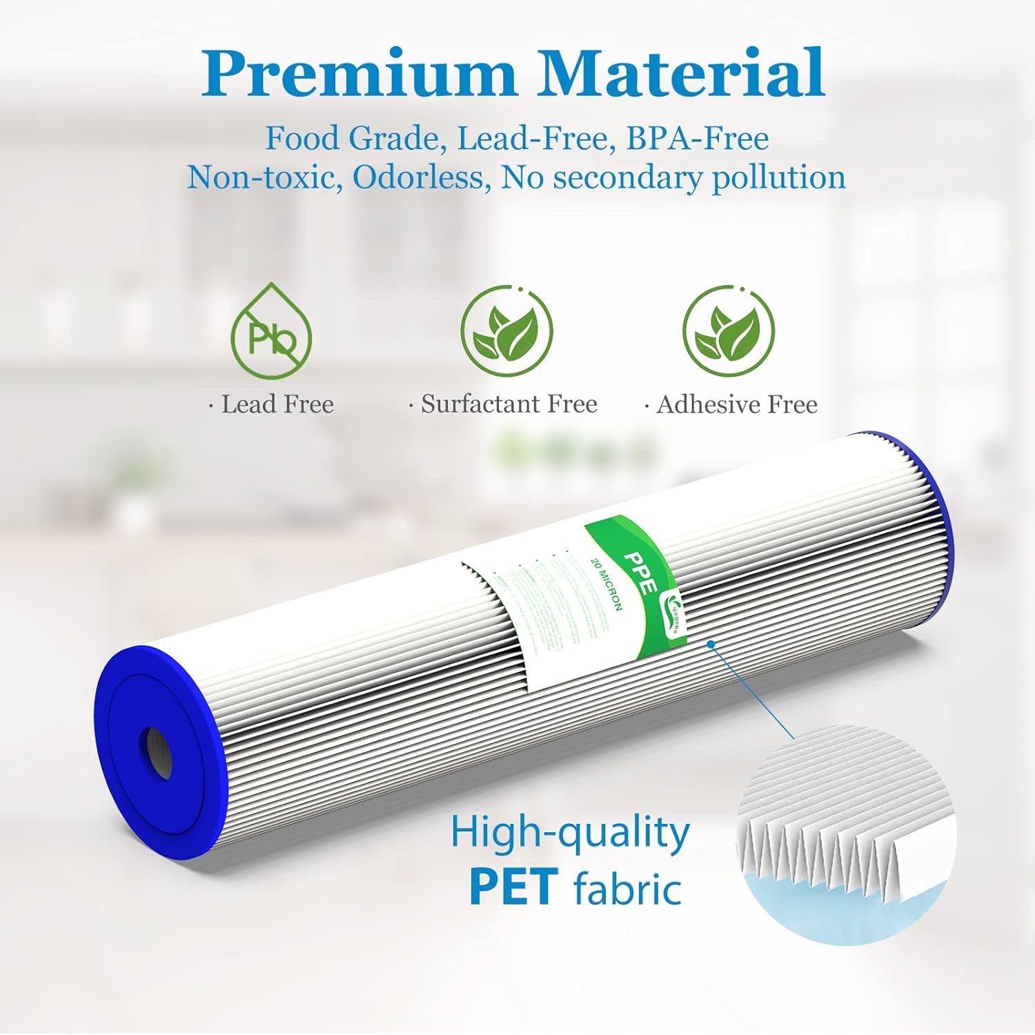 Cartucho de repuesto de filtro de agua para toda la casa de 20 micrones y 20 pulgadas, filtros de agua plisados de sedimentos de 4.5 x 20 pulgadas