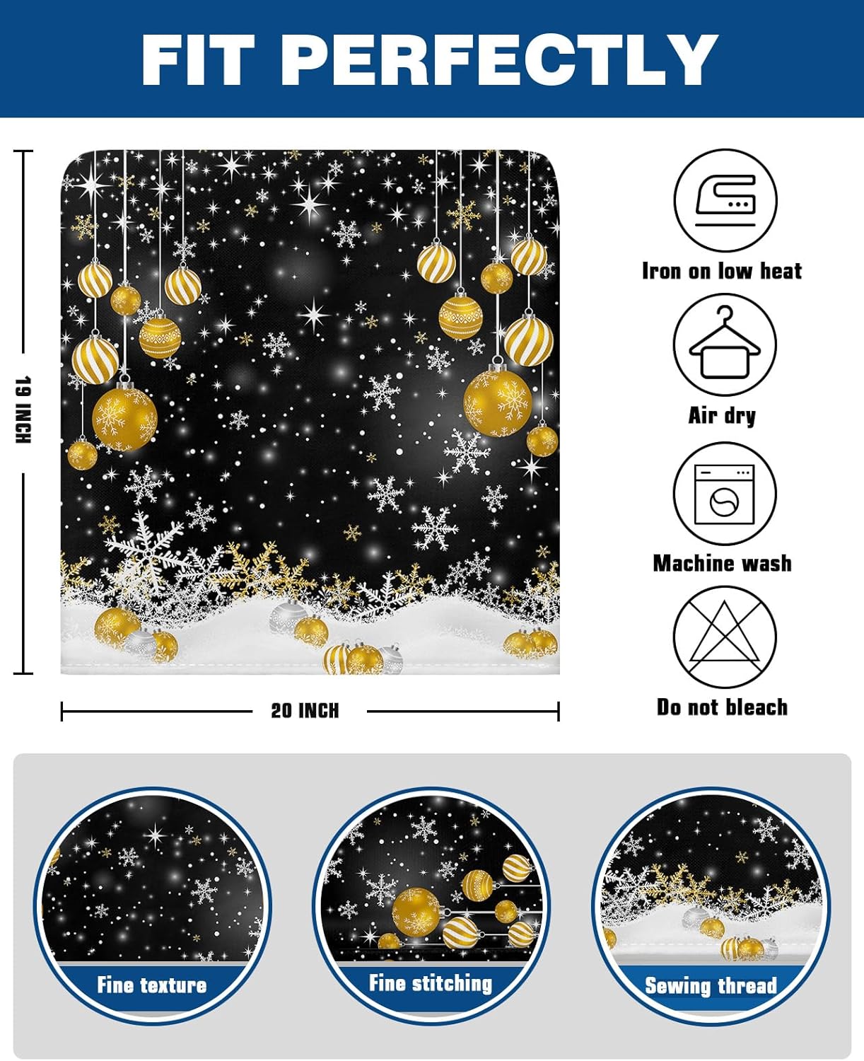 AMZRicher Paquete de 4 fundas de respaldo de bolas de Navidad para sillas de comedor, lavables, extraíbles y lavables, protector de silla para boda,
