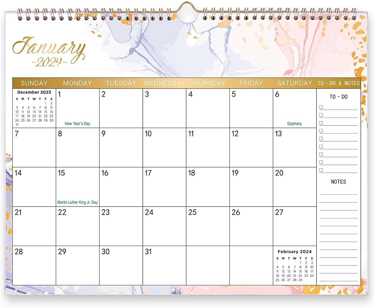 SKYDUE Calendario de pared 2024, 14.5 x 11.5 pulgadas, calendario 2024 encuadernado en espiral, enero de 2024 a junio de 2025, 6 diseños estéticos,