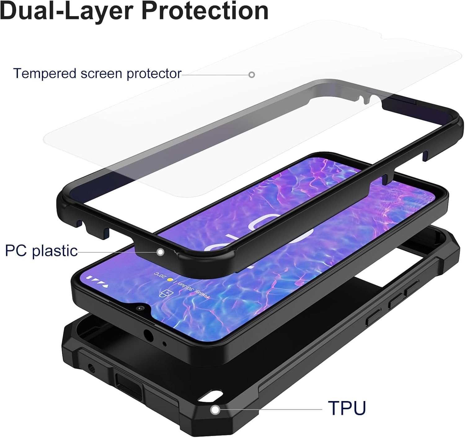 Ailiber Funda para Nokia C210, Nokia C210 con protector de pantalla de vidrio templado, protección de estructura de 2 capas, esquinas a prueba de