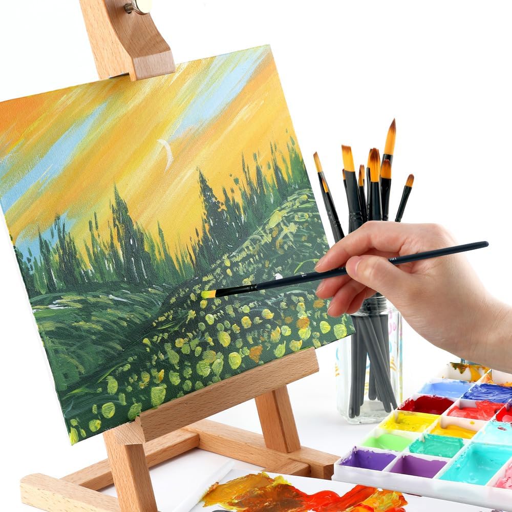 Transon Juego de pinceles de pintura artística para acrílico, acuarela, gouache, óleo y pasatiempo, pintura de color negro