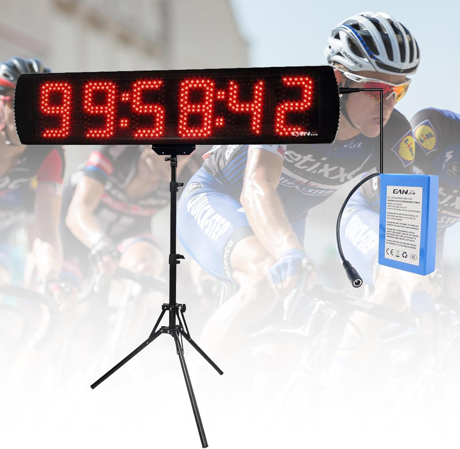 GANXIN Marathon – Reloj de cuenta regresiva con trípode y batería de 12 V CC