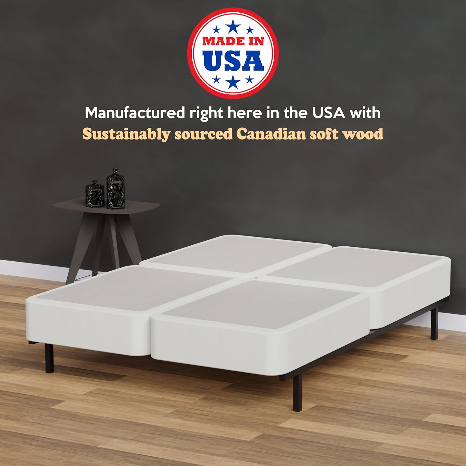 Greaton, Somier resistente de 8 pulgadas para soporte de colchón, duradero y totalmente montado, base de madera natural para King (plegado), color
