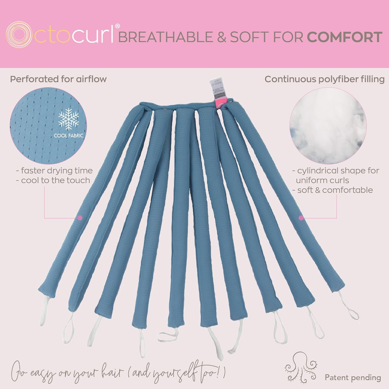 No Headband Satin Octocurl – Rizador de pelo sin calor – Suave para rizos nocturnos – Rodillos de pelo sin calor (pelo corto – QMax – Algo azul)