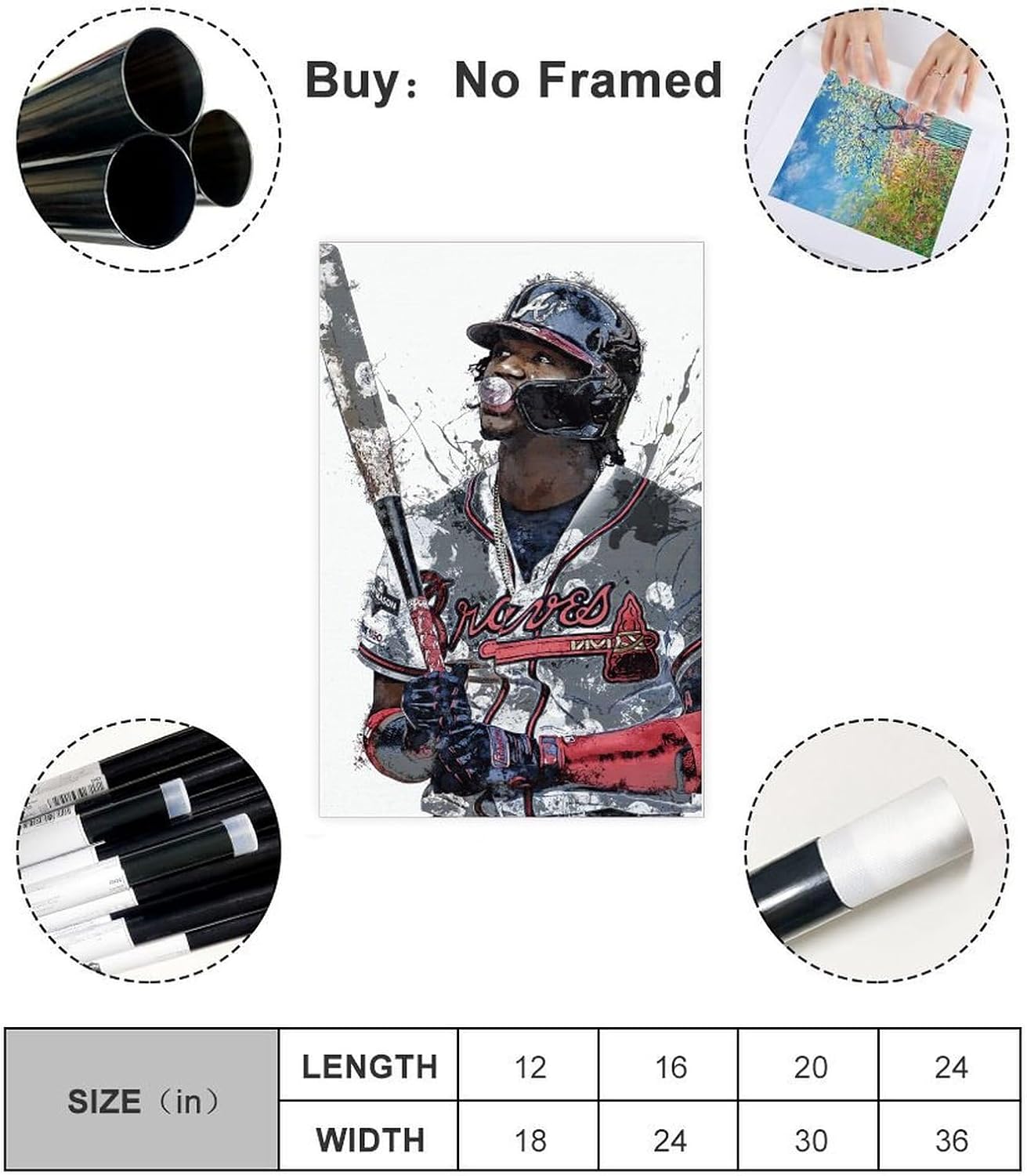Ronald Acuña Jr – Póster en lienzo de béisbol, póster de lienzo para decoración de pared, pinturas para sala de estar, dormitorio, sin marco, estilo