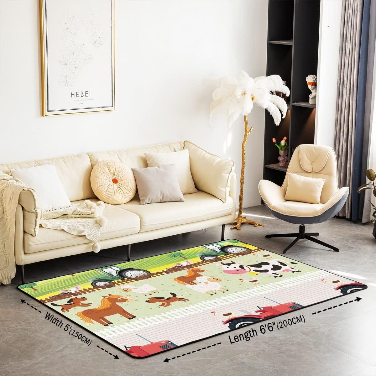Juego de alfombras de sala de estar de animales de granja para linda vaca, caballo, oveja, alfombra de área de 5 x 7 pulgadas, decoración de