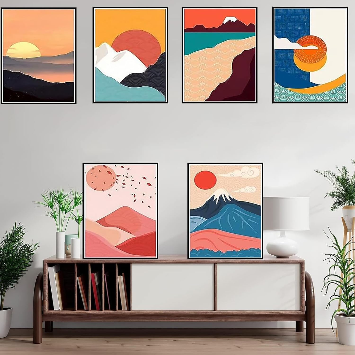DOTSOPS Paquete de 6 piezas de pintura abstracta de diamantes de paisajes artísticos para adultos, kit de pintura para principiantes, paisajes de