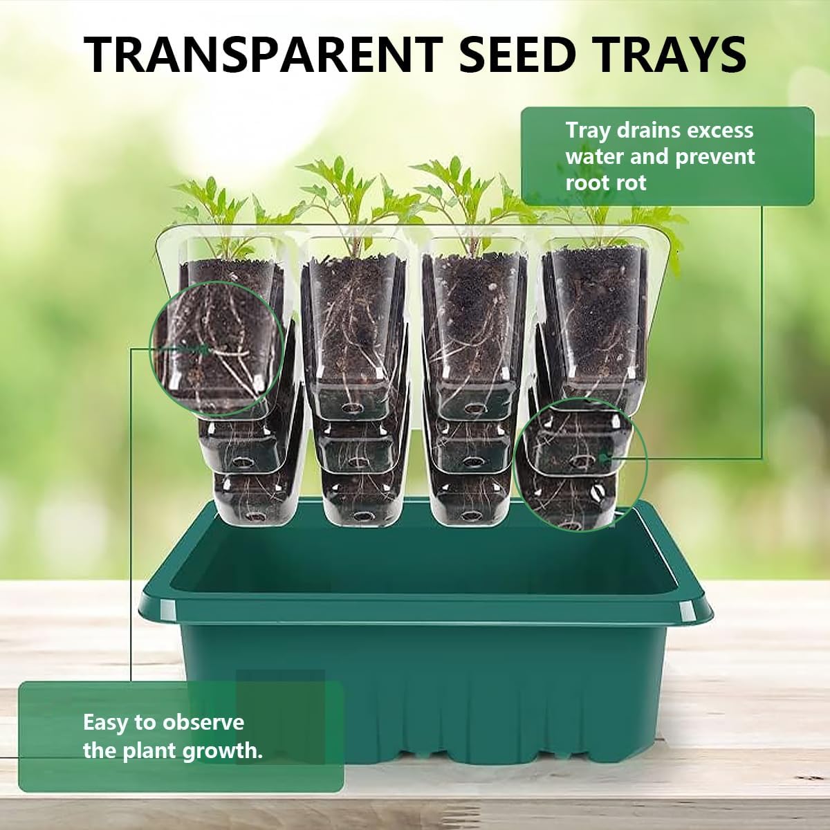 Bandejas iniciales de semillas, 12 celdas x 10 paquetes de humedad ajustable para plantas con cúpula y base para invernadero y jardines (bandeja de
