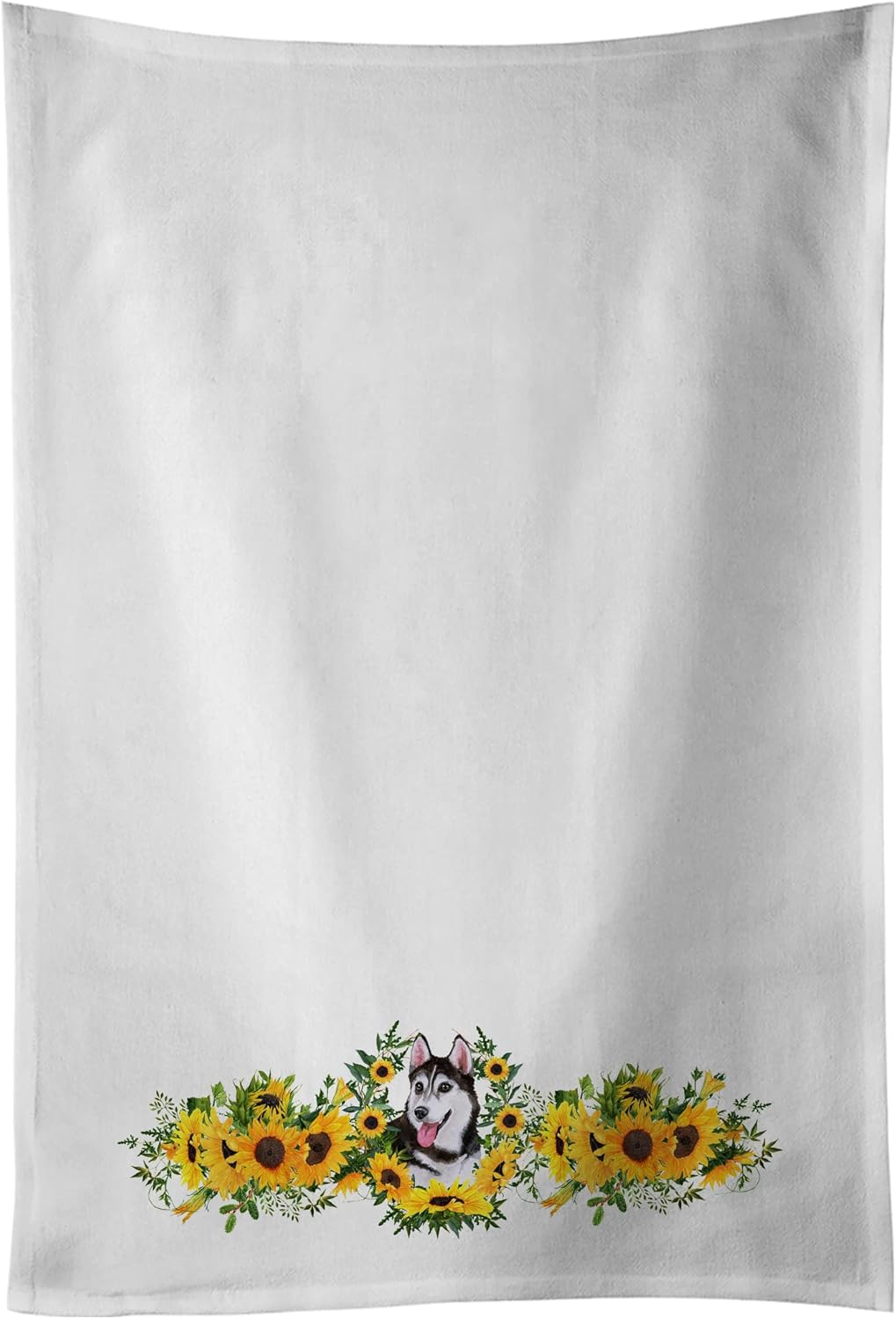 Caroline’s Treasures CK2904WTKT Siberian Husky #2 in Girasoles Blancos Juego de 2 paños decorativos de mano de baño para manos, cara, cabello, yoga,