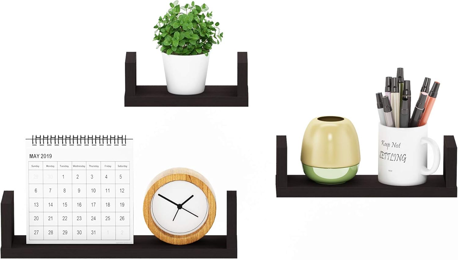 FURINNO Estantes flotantes montados en la pared Indo, Espresso