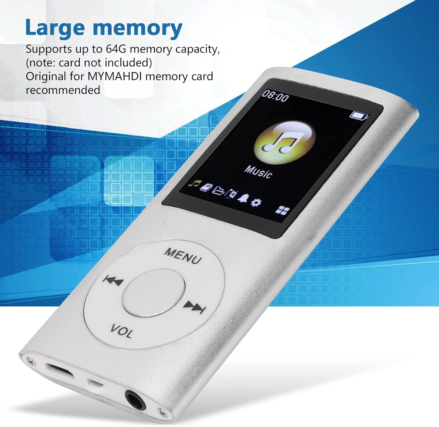 Reproductor de MP4, música portátil sin pérdidas, reproductor MP3 MP4, soporte para tarjetas de memoria, pantalla LCD delgada de 1.8 pulgadas,