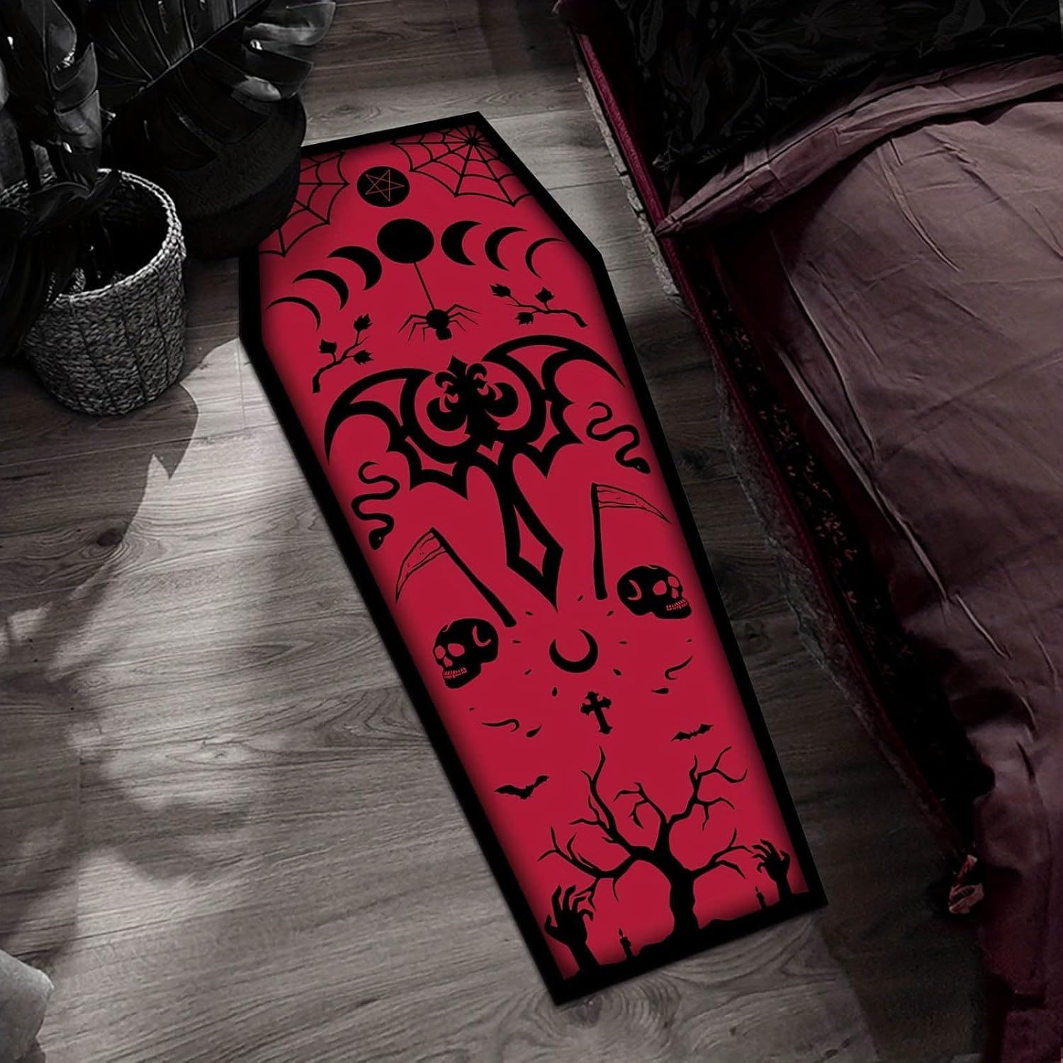Alfombra de ataúd de Halloween, alfombra de 51 x 19 pulgadas, decoración de Halloween para dormitorio, sala de estar, resistente a la suciedad,