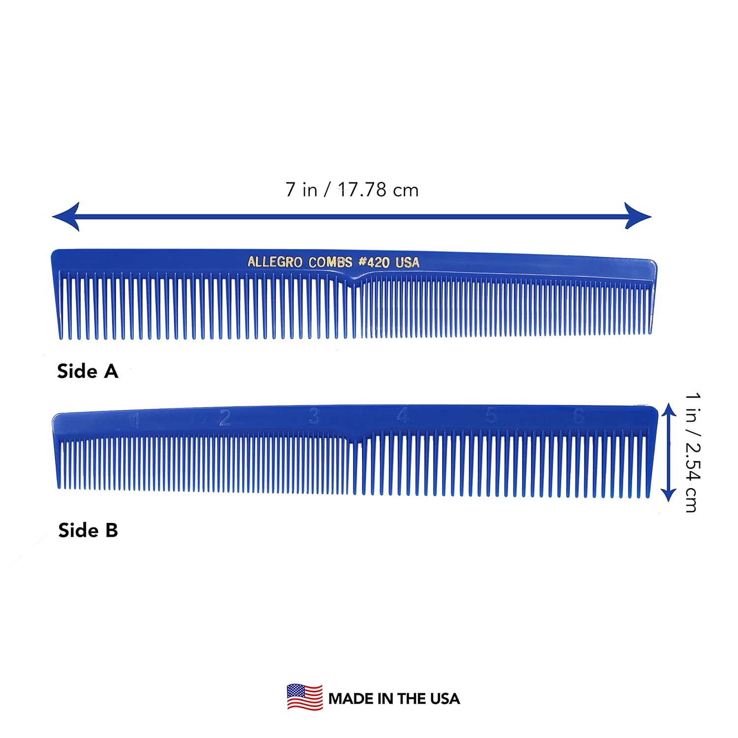 Allegro Combs Juego de corte de pelo #420 y #450 Peines de peluquero para estilistas cónicos – 24 peines azules