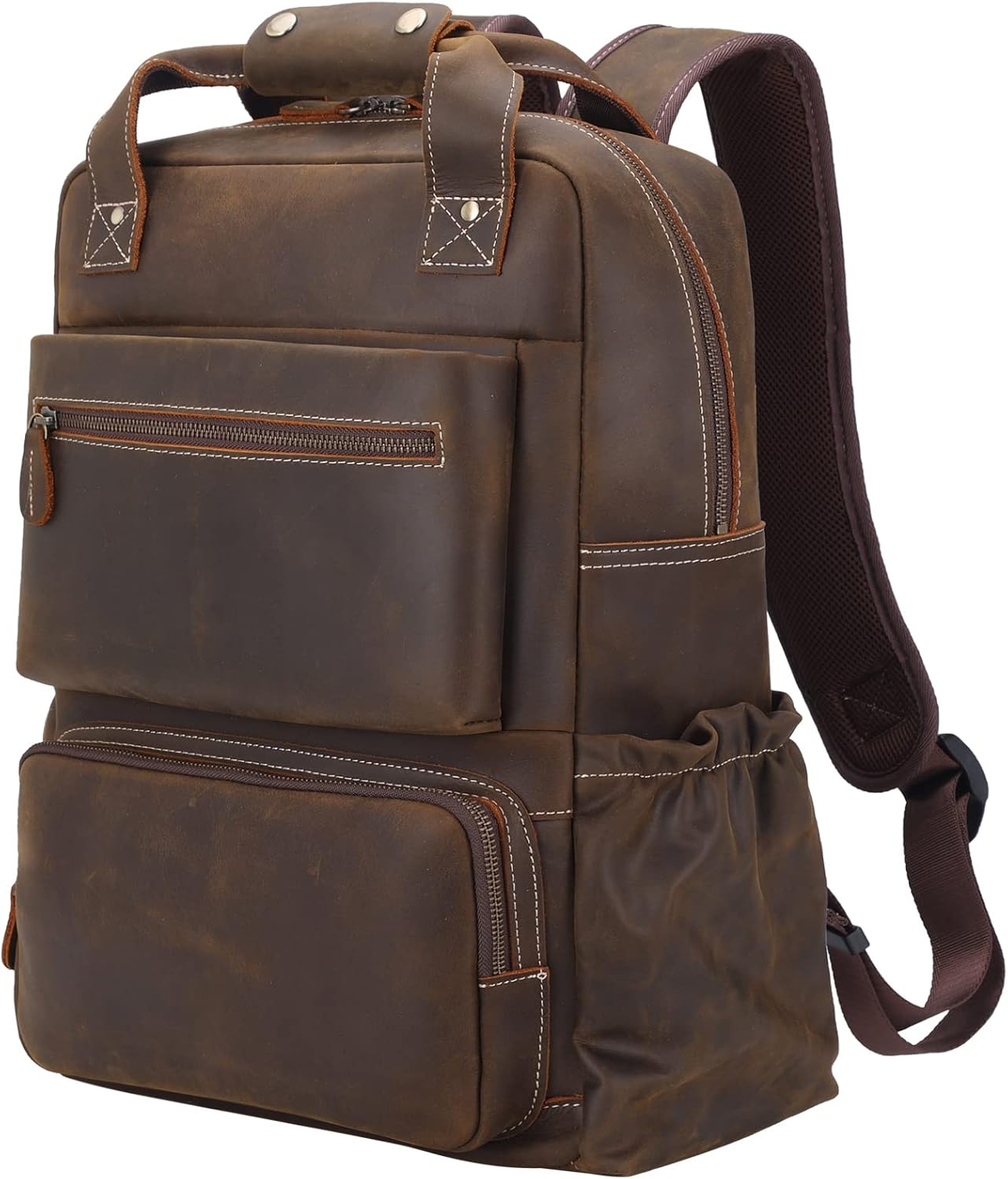TIDING Mochila de cuero para hombre Mochila para portátil de 17.3 pulgadas, mochila de gran capacidad para viajes de negocios y oficina, Marrón