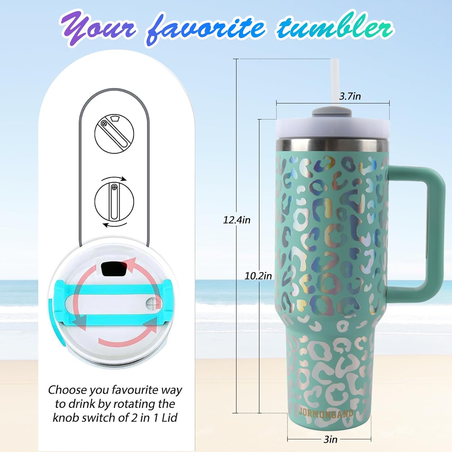 Jormungand Vaso de 40 onzas con asa y pajita, botella de agua de acero inoxidable con aislamiento al vacío para bebidas calientes o frías, taza de