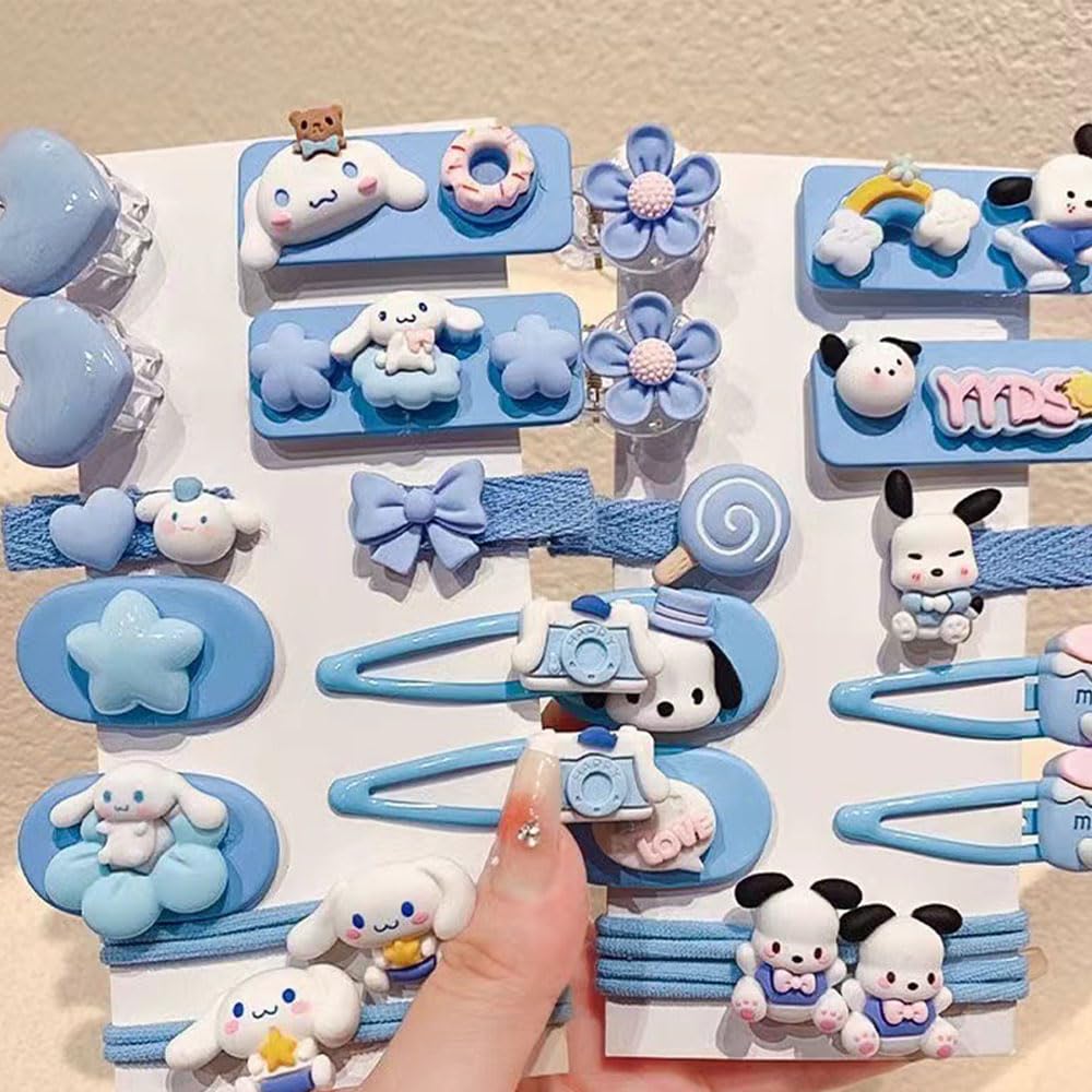 12 pinzas para el cabello Kawaii para niñas, accesorios para el cabello de dibujos animados, cosas lindas para regalos para adolescentes (perro azul)