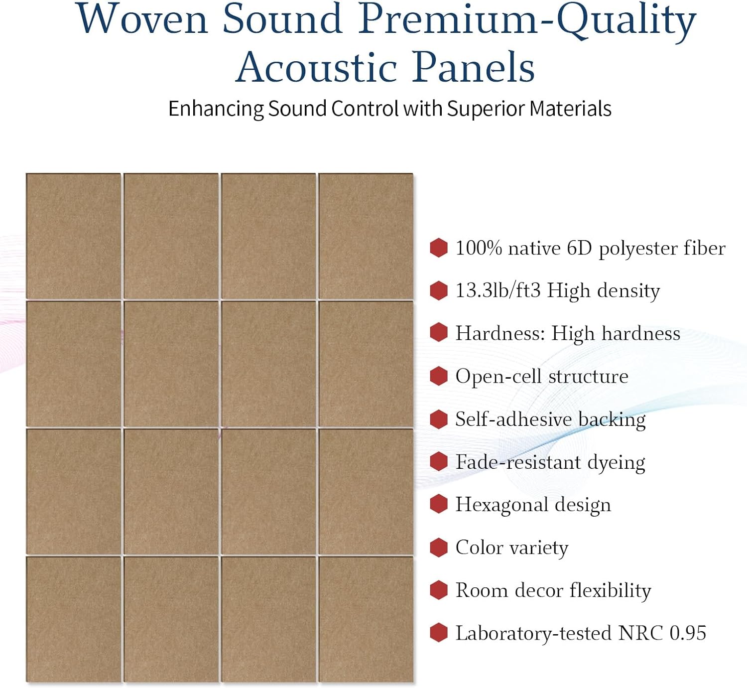 WoveN SounD Panel acústico artístico, gran decoración de pared con amortiguación de sonido, 16 x 12 x 0.4 pulgadas, panel decorativo de pared