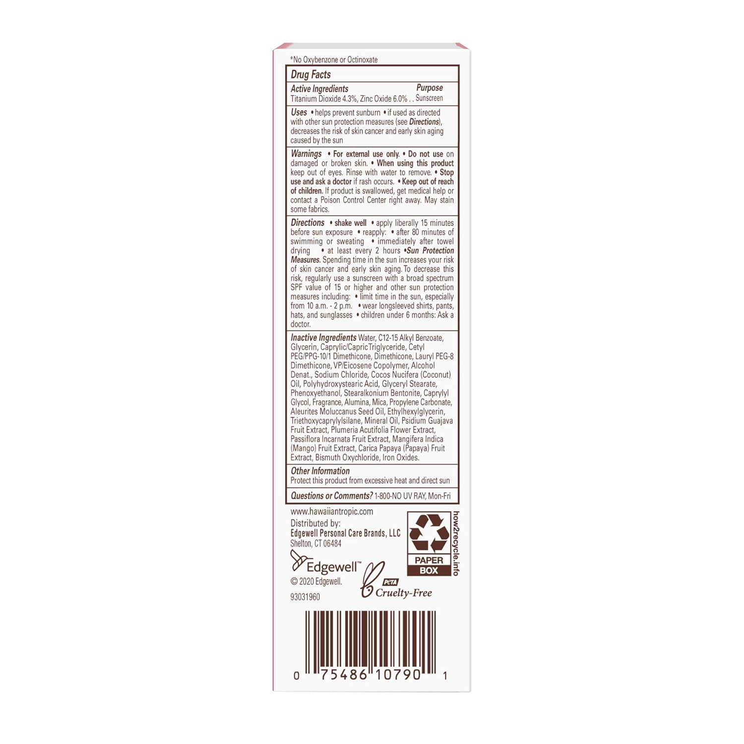 Hawaiian Tropic Loción de protección solar facial Mineral Sun Milk SPF 30, 1.7oz